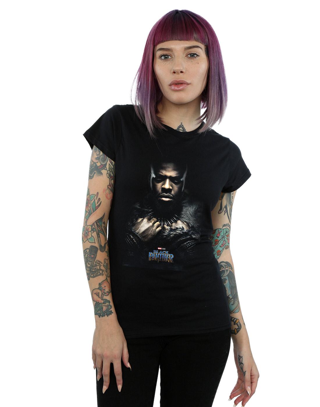 Black - Back - Marvel Womens-Ladies Black Panther M´Baku Poster Cotton T-Shirt