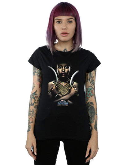 Black - Back - Marvel Womens-Ladies Black Panther Nakia Poster Cotton T-Shirt