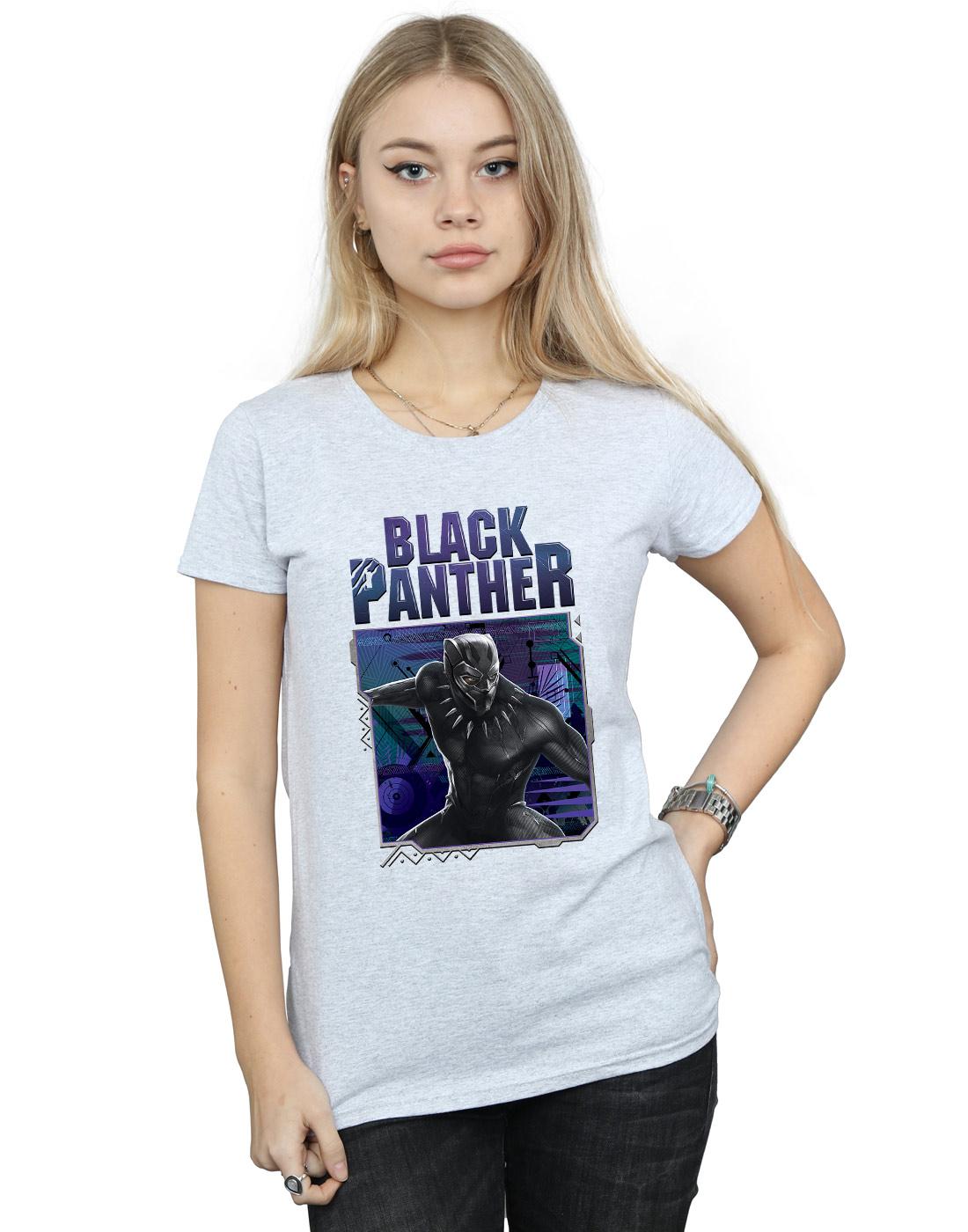 Sports Grey - Back - Marvel Womens-Ladies Black Panther Tech Badge Cotton T-Shirt