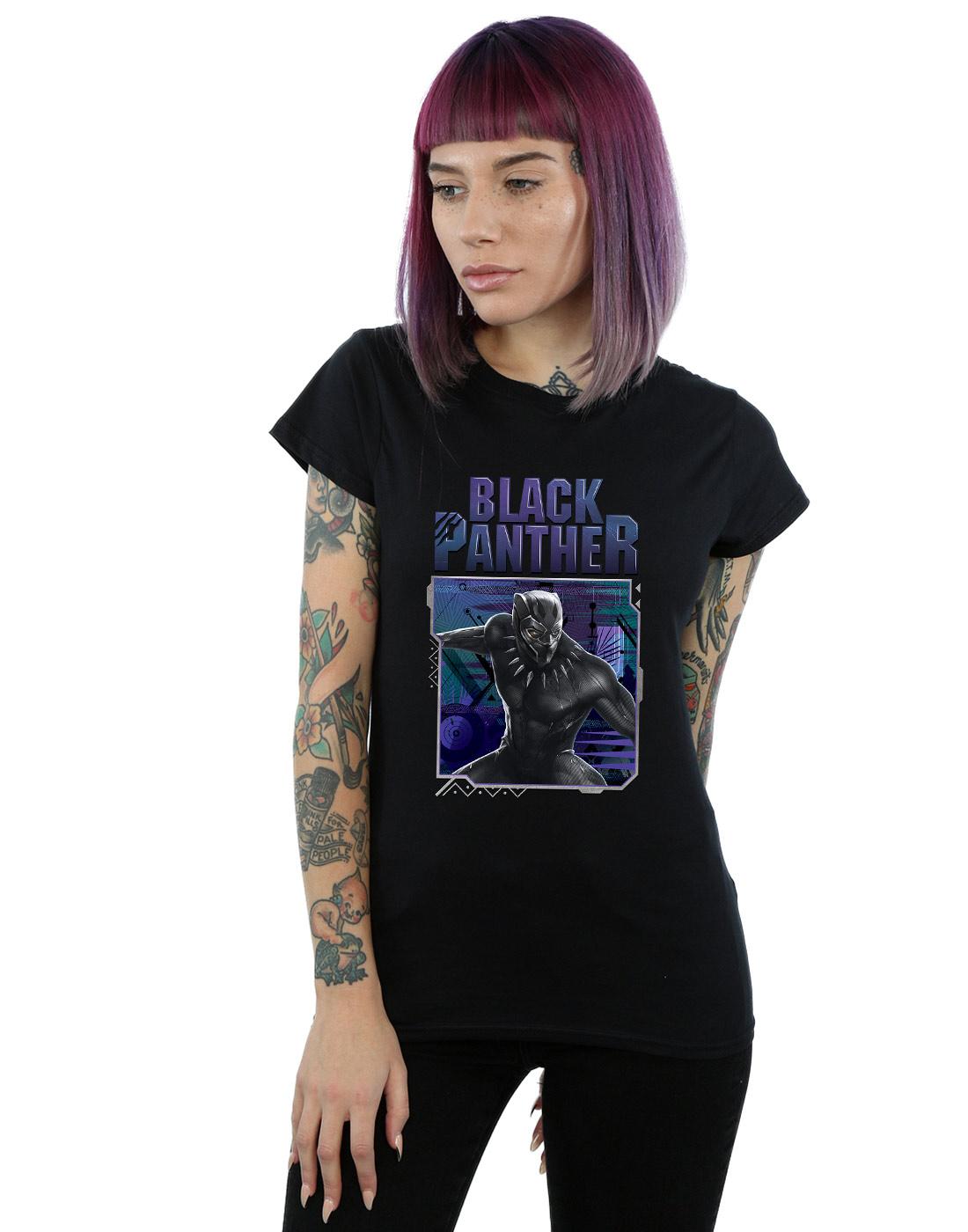 Black - Back - Marvel Womens-Ladies Black Panther Tech Badge Cotton T-Shirt