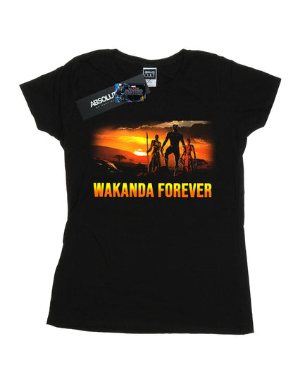 Black - Front - Marvel Womens-Ladies Black Panther Wakanda Forever Cotton T-Shirt