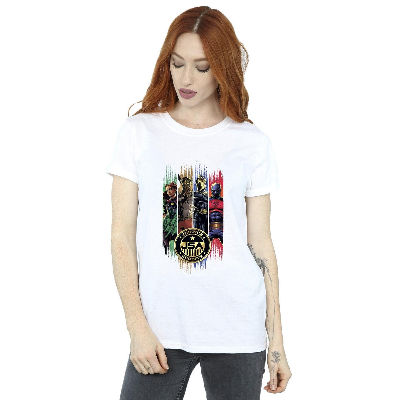 White - Front - DC Comics Womens-Ladies Black Adam JSA Gold Badge Cotton Boyfriend T-Shirt