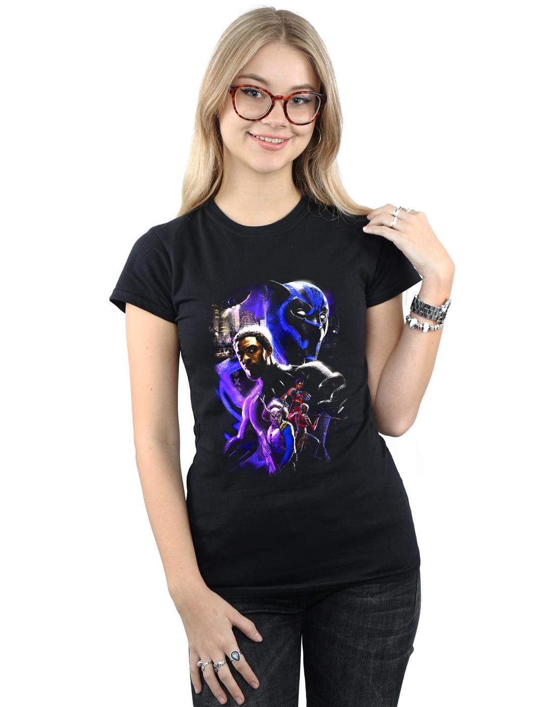 Black - Back - Marvel Womens-Ladies Black Panther Character Montage Cotton T-Shirt