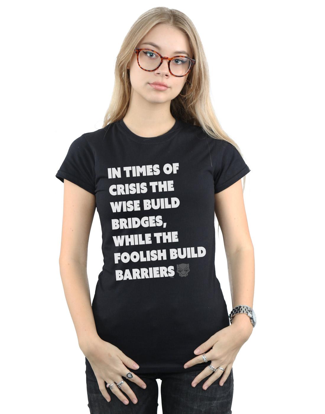 Black - Back - Marvel Womens-Ladies Black Panther Times Of Crisis Cotton T-Shirt
