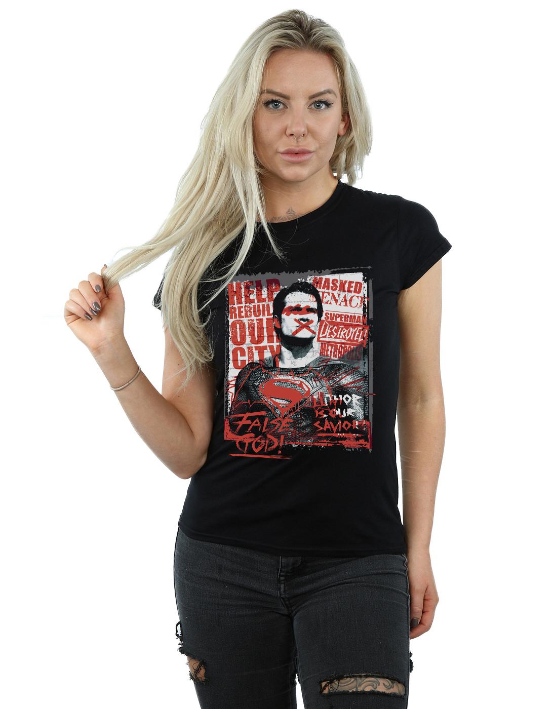 Black - Back - DC Comics Womens-Ladies Batman v Superman False God Cotton T-Shirt