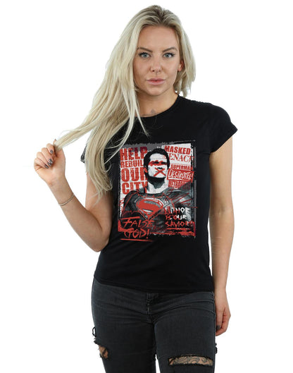 Black - Back - DC Comics Womens-Ladies Batman v Superman False God Cotton T-Shirt