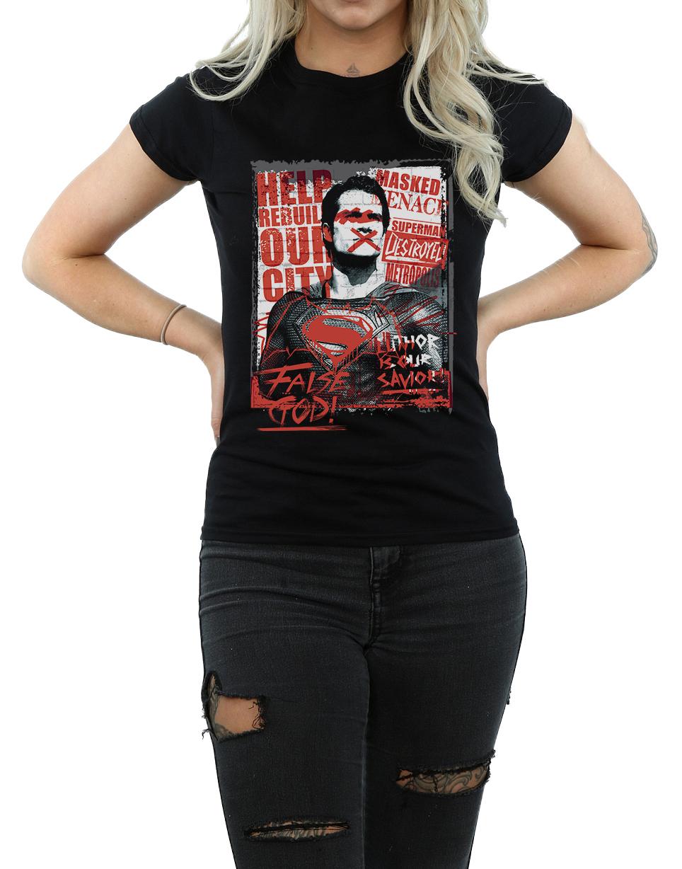 Black - Side - DC Comics Womens-Ladies Batman v Superman False God Cotton T-Shirt