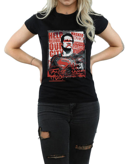 Black - Side - DC Comics Womens-Ladies Batman v Superman False God Cotton T-Shirt
