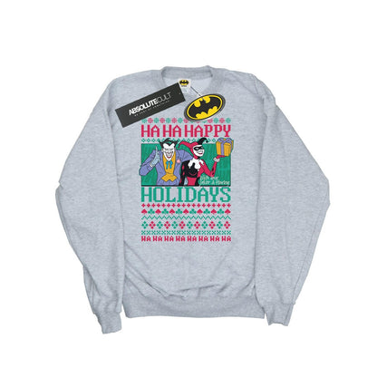 Sports Grey - Front - DC Comics Mens Joker And Harley Quinn Ha Ha Happy Holidays Cotton Sweatshirt