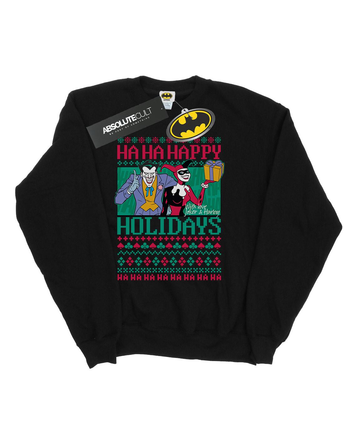 Black - Front - DC Comics Mens Joker And Harley Quinn Ha Ha Happy Holidays Cotton Sweatshirt