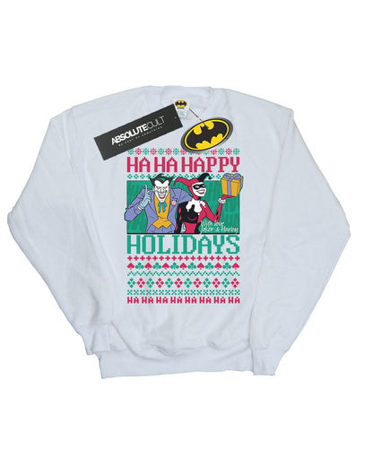 White - Front - DC Comics Mens Joker And Harley Quinn Ha Ha Happy Holidays Cotton Sweatshirt