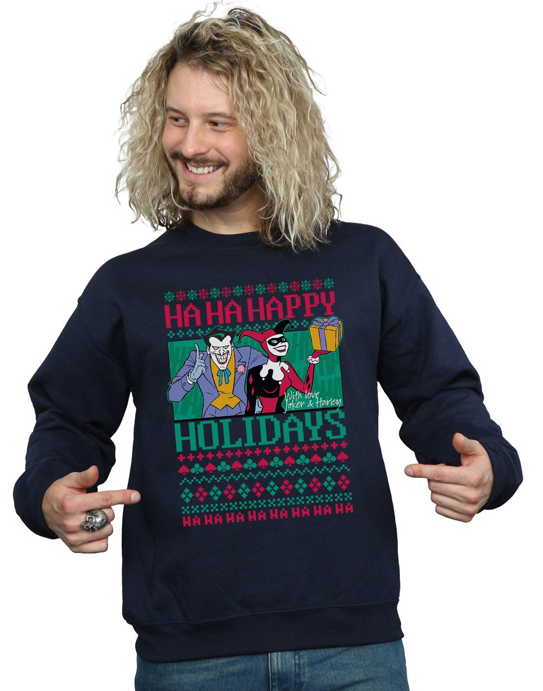 Navy Blue - Back - DC Comics Mens Joker And Harley Quinn Ha Ha Happy Holidays Cotton Sweatshirt