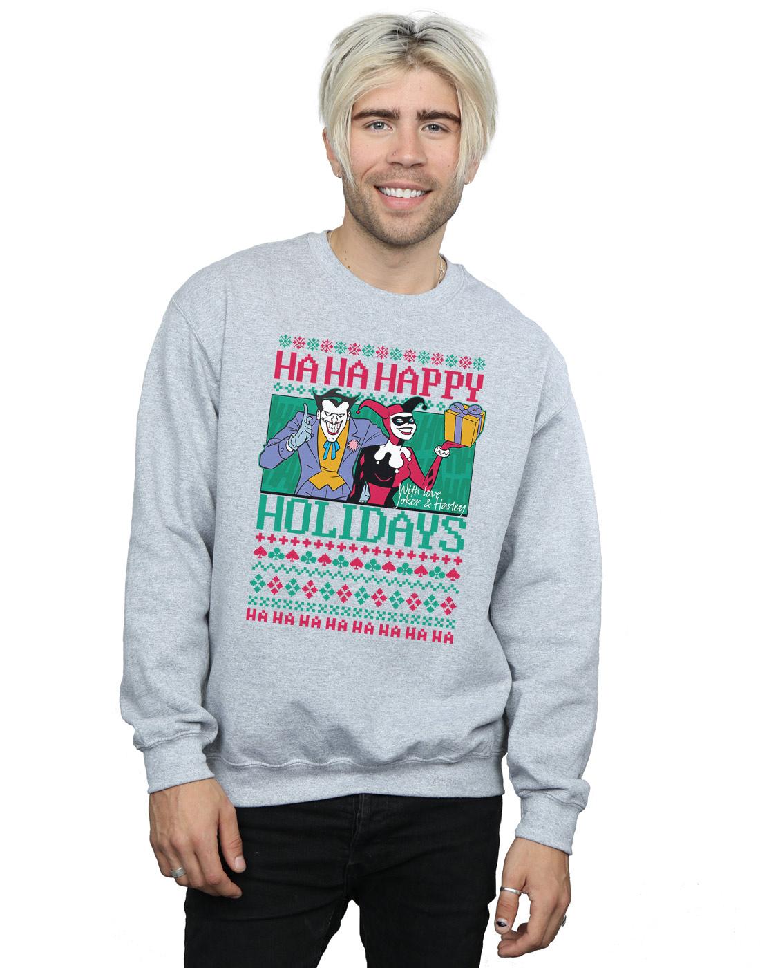 Sports Grey - Back - DC Comics Mens Joker And Harley Quinn Ha Ha Happy Holidays Cotton Sweatshirt