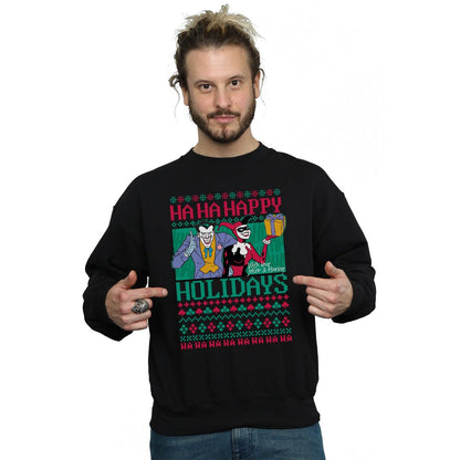 Black - Back - DC Comics Mens Joker And Harley Quinn Ha Ha Happy Holidays Cotton Sweatshirt