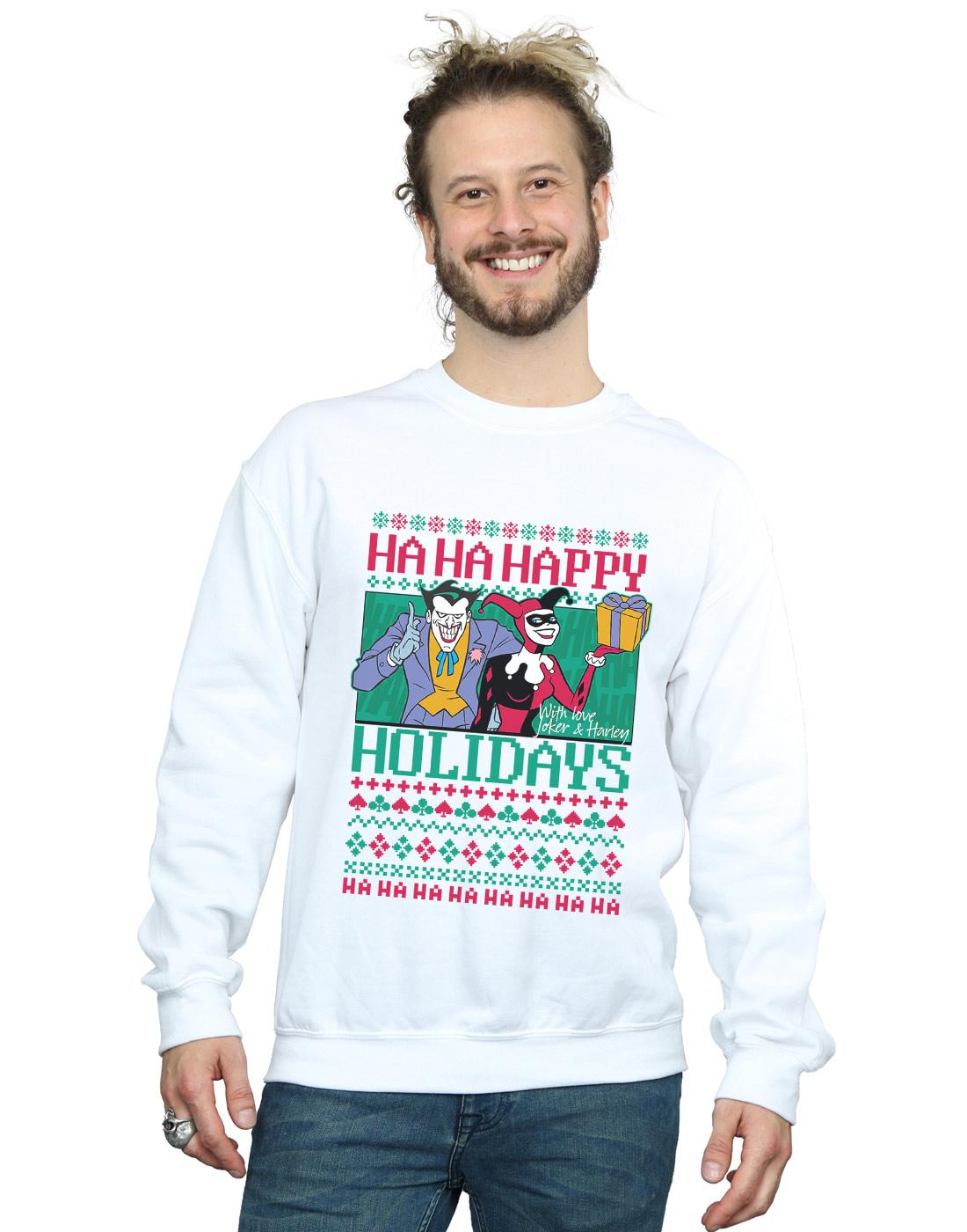 White - Back - DC Comics Mens Joker And Harley Quinn Ha Ha Happy Holidays Cotton Sweatshirt