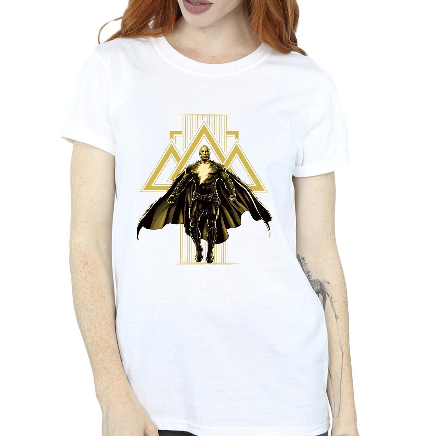 White - Side - DC Comics Womens-Ladies Black Adam Rising Golden Symbols Cotton Boyfriend T-Shirt