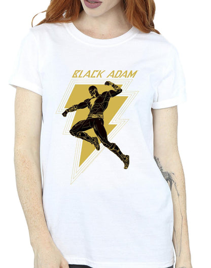 White - Side - DC Comics Womens-Ladies Black Adam Golden Bolt Chest Cotton Boyfriend T-Shirt