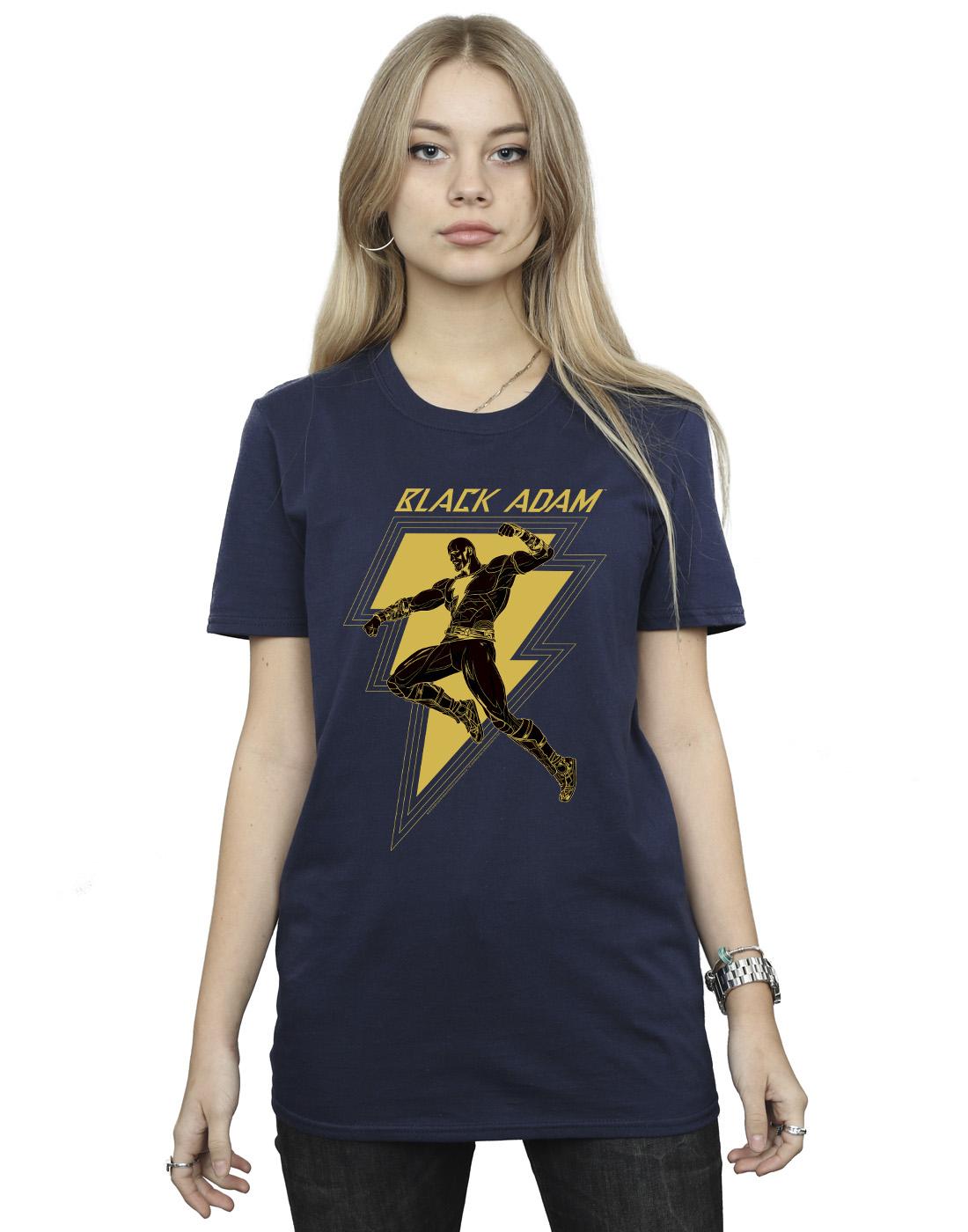 Navy Blue - Back - DC Comics Womens-Ladies Black Adam Golden Bolt Chest Cotton Boyfriend T-Shirt