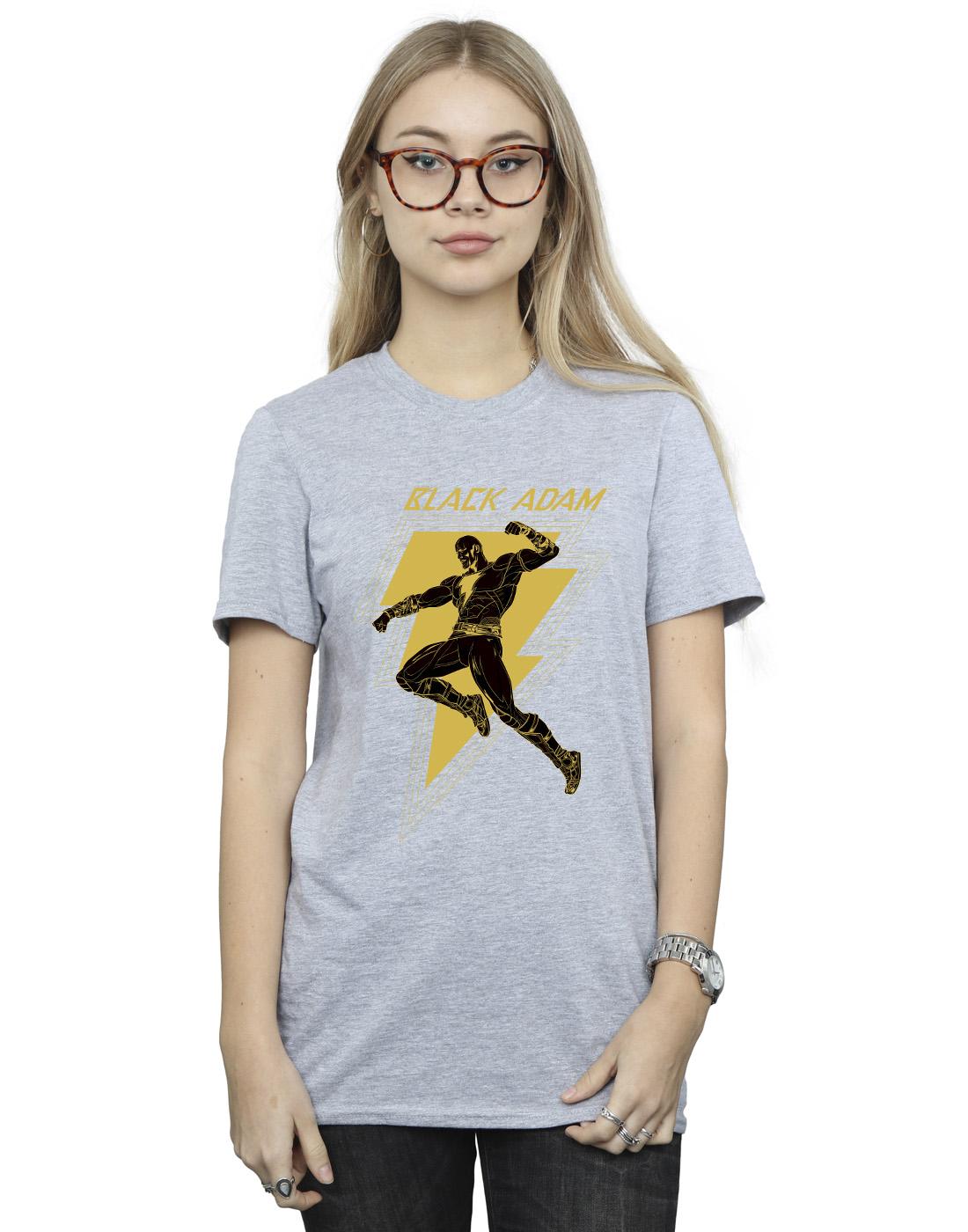 Sports Grey - Back - DC Comics Womens-Ladies Black Adam Golden Bolt Chest Cotton Boyfriend T-Shirt