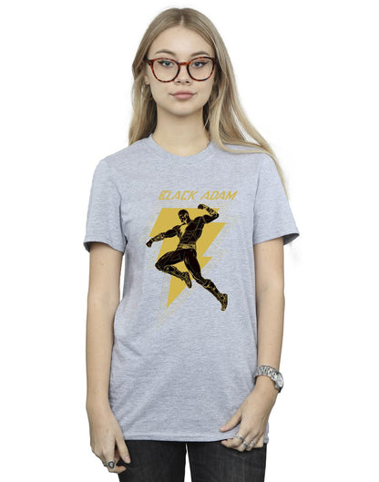 Sports Grey - Back - DC Comics Womens-Ladies Black Adam Golden Bolt Chest Cotton Boyfriend T-Shirt