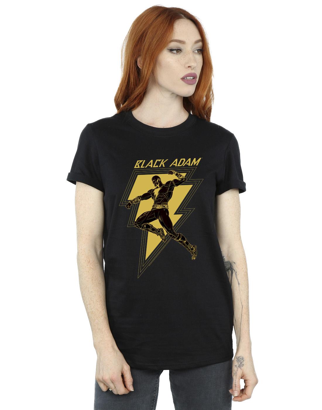 Black - Back - DC Comics Womens-Ladies Black Adam Golden Bolt Chest Cotton Boyfriend T-Shirt