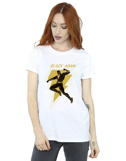 White - Back - DC Comics Womens-Ladies Black Adam Golden Bolt Chest Cotton Boyfriend T-Shirt