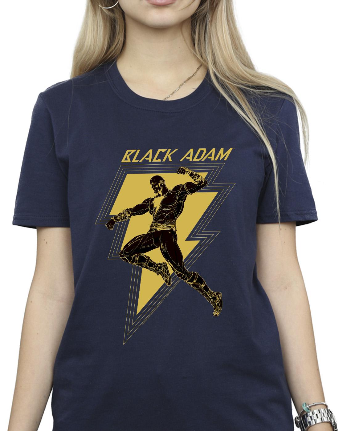 Navy Blue - Side - DC Comics Womens-Ladies Black Adam Golden Bolt Chest Cotton Boyfriend T-Shirt