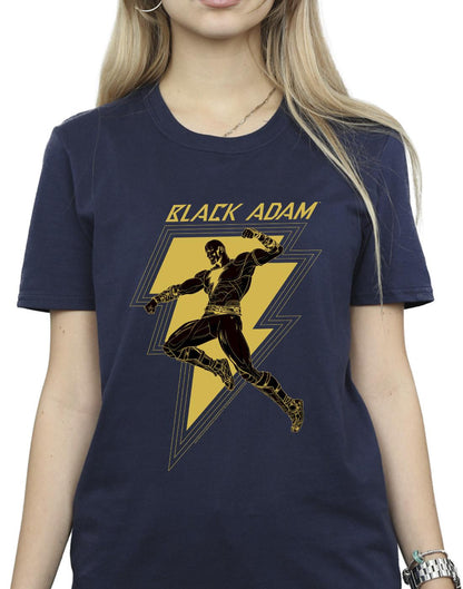 Navy Blue - Side - DC Comics Womens-Ladies Black Adam Golden Bolt Chest Cotton Boyfriend T-Shirt
