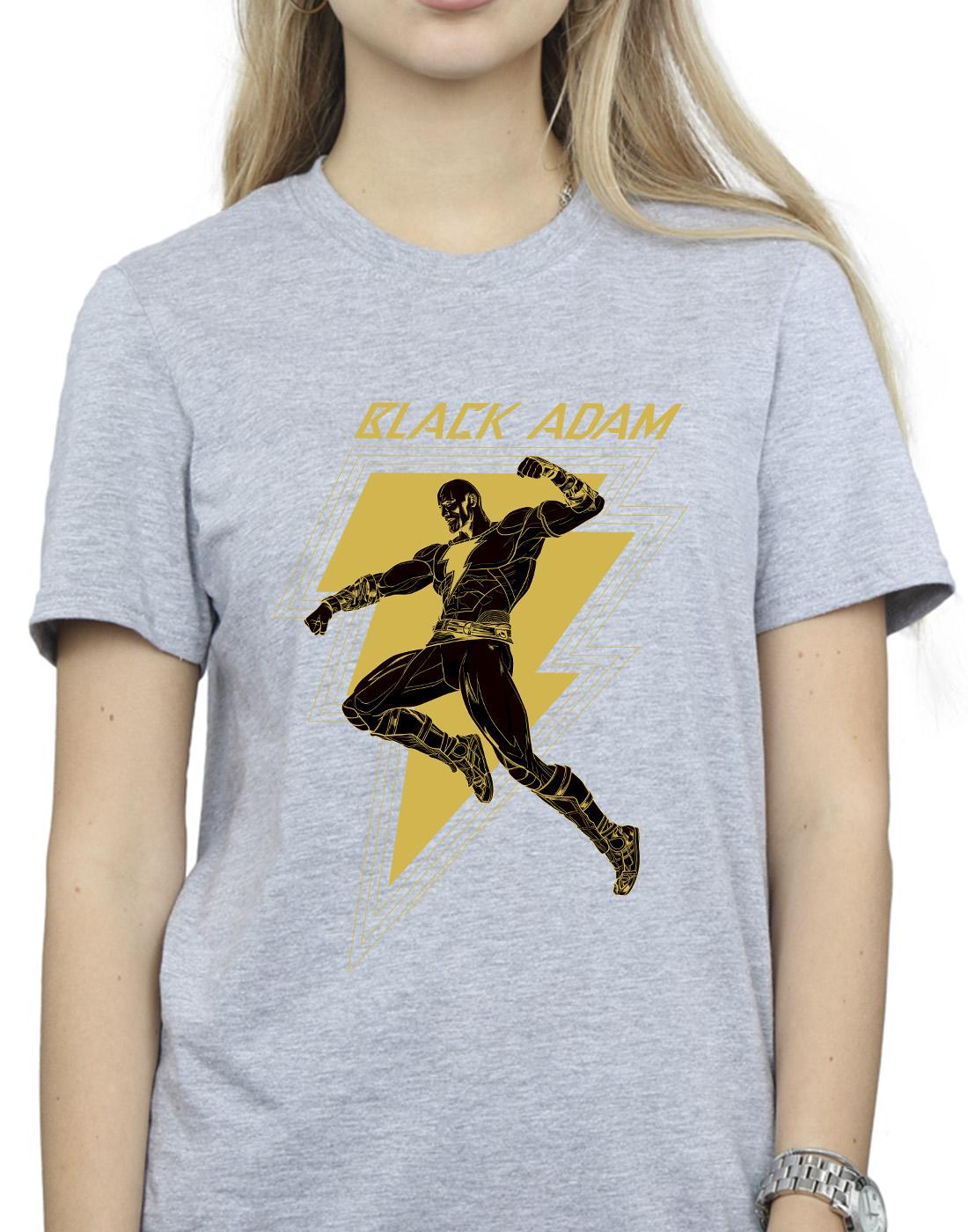 Sports Grey - Side - DC Comics Womens-Ladies Black Adam Golden Bolt Chest Cotton Boyfriend T-Shirt