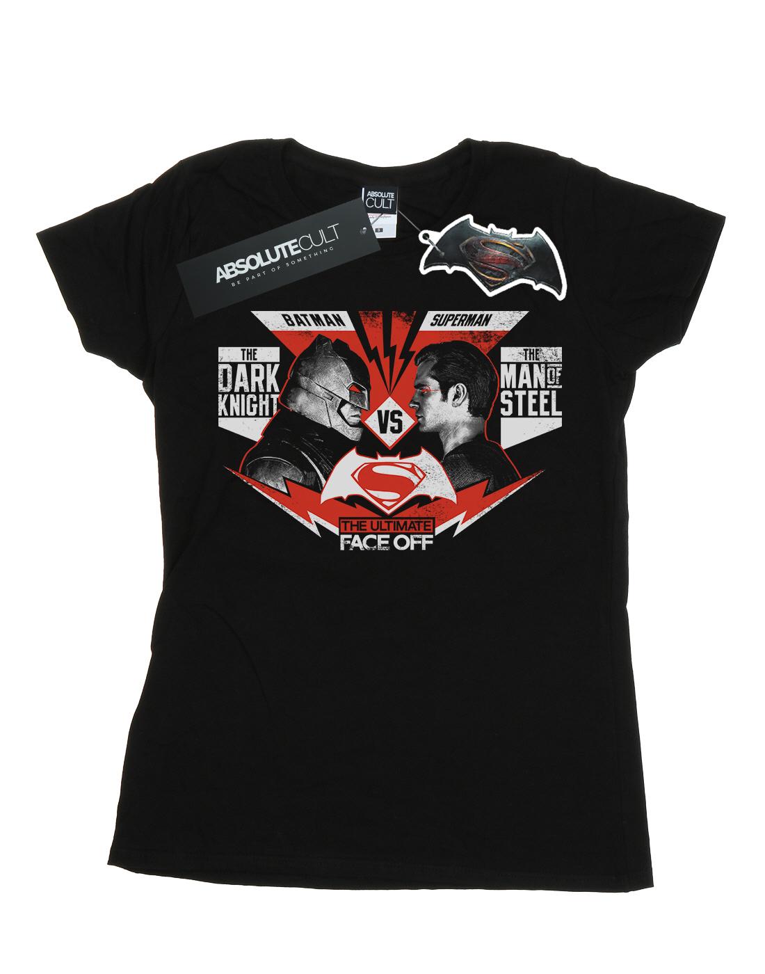 Black - Front - DC Comics Womens-Ladies Batman v Superman Face Off Cotton T-Shirt