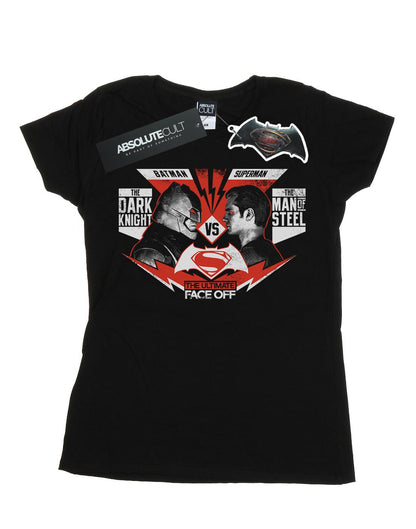 Black - Front - DC Comics Womens-Ladies Batman v Superman Face Off Cotton T-Shirt