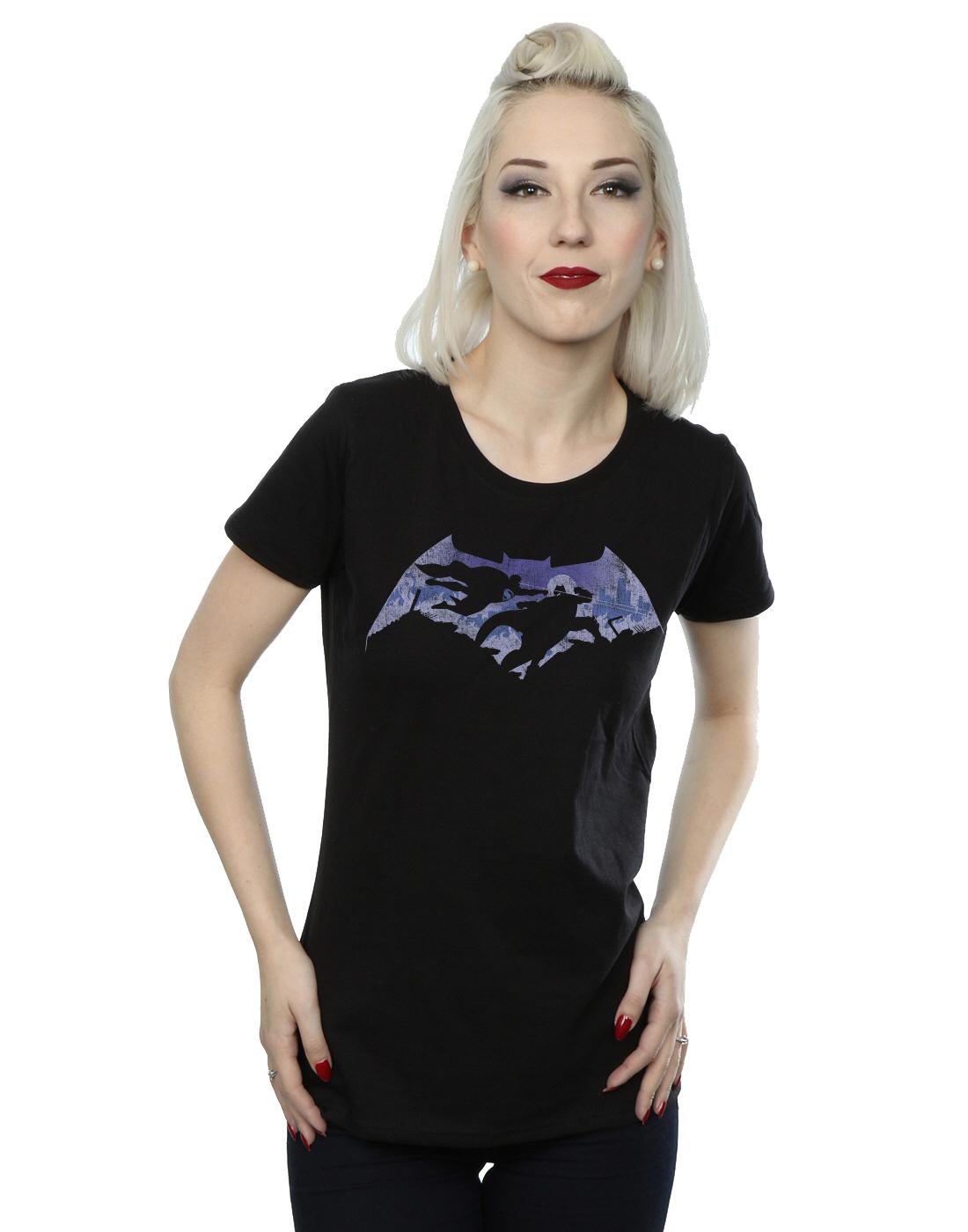 Black - Back - DC Comics Womens-Ladies Batman v Superman Battle Silhouette Cotton T-Shirt