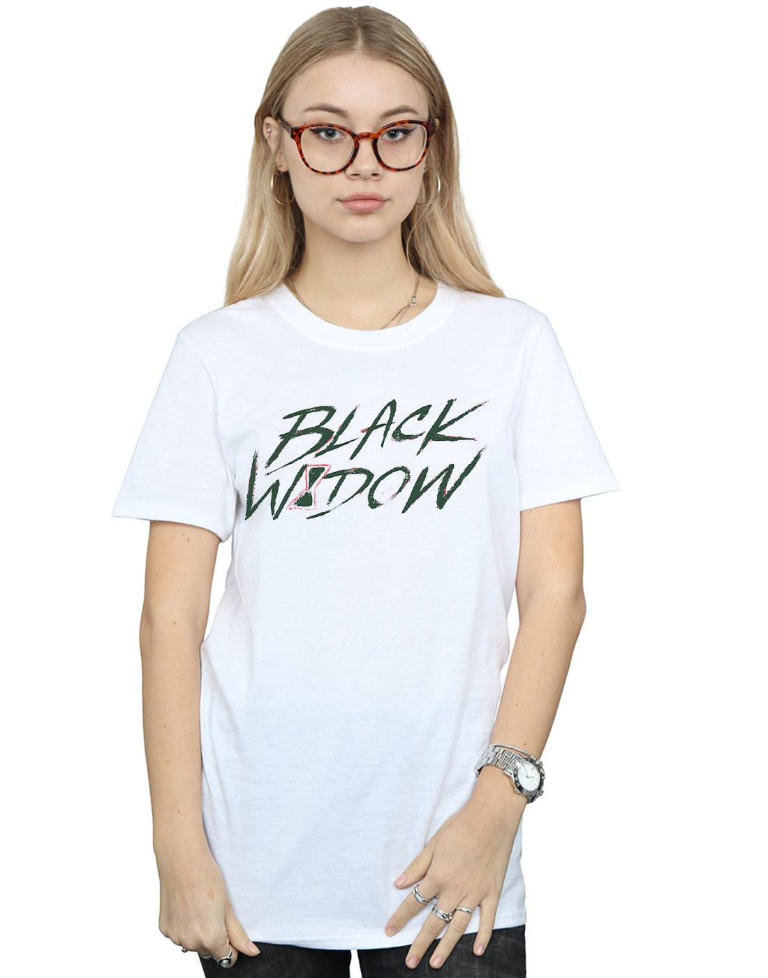 White - Back - Marvel Womens-Ladies Black Widow Movie Alt Logo Cotton Boyfriend T-Shirt