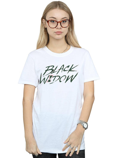 White - Back - Marvel Womens-Ladies Black Widow Movie Alt Logo Cotton Boyfriend T-Shirt