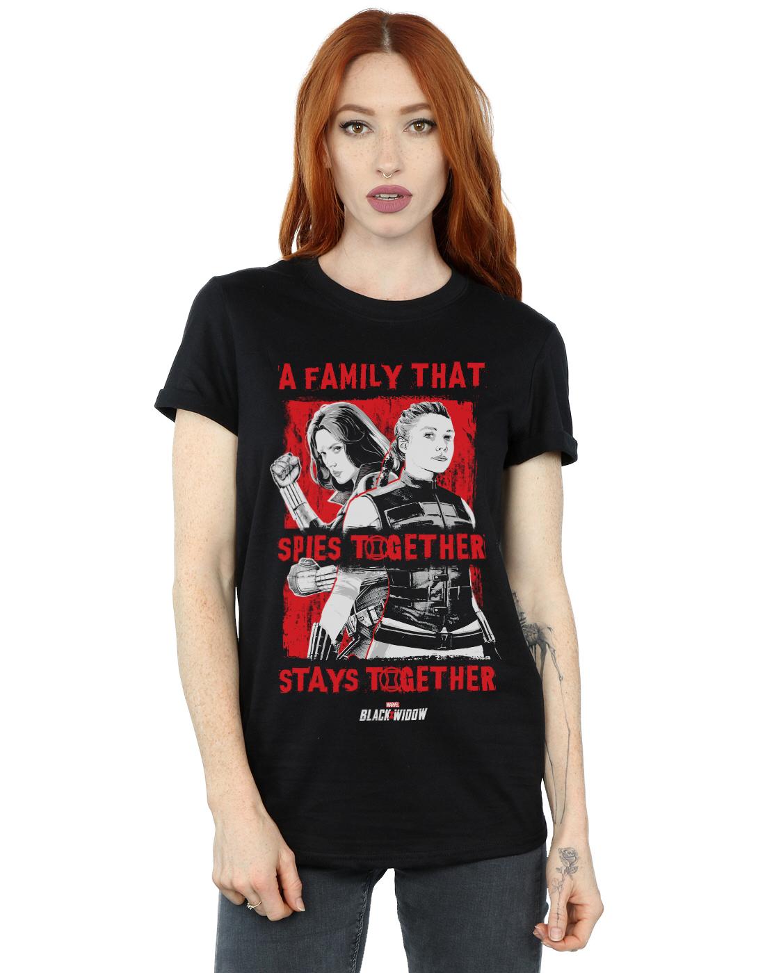 Black - Back - Marvel Womens-Ladies Black Widow Movie Spies Together Cotton Boyfriend T-Shirt