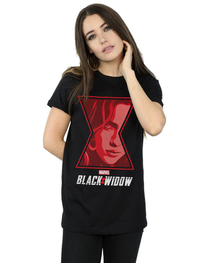 Black - Back - Marvel Womens-Ladies Black Widow Movie Logo Window Cotton Boyfriend T-Shirt