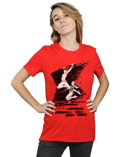 Red - Back - Marvel Womens-Ladies Black Widow Movie Secrets 4 Spies Cotton Boyfriend T-Shirt