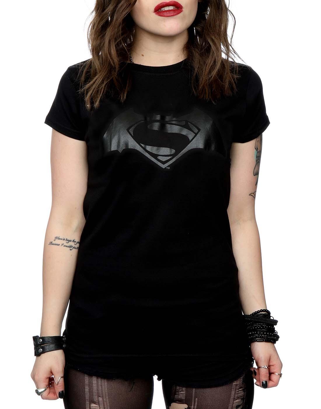 Black - Side - DC Comics Womens-Ladies Batman v Superman Logo Print Cotton T-Shirt