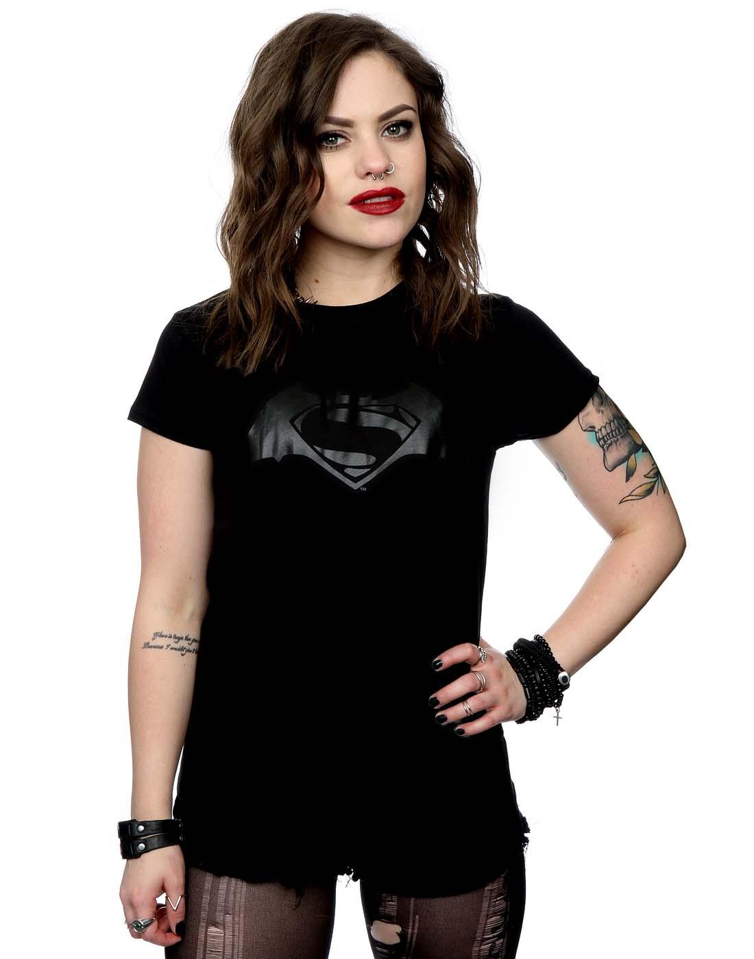 Black - Lifestyle - DC Comics Womens-Ladies Batman v Superman Logo Print Cotton T-Shirt