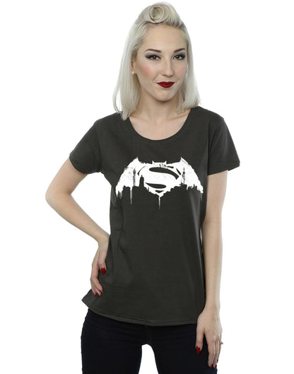 Light Graphite - Back - DC Comics Womens-Ladies Batman v Superman Beaten Logo Cotton T-Shirt
