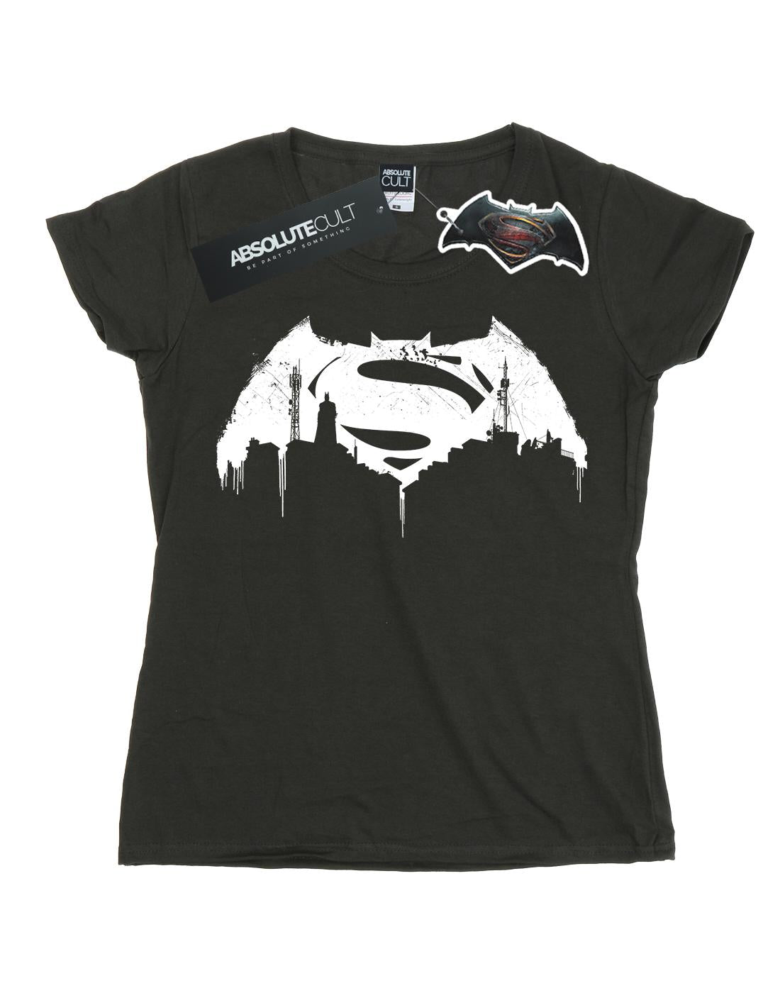 Light Graphite - Front - DC Comics Womens-Ladies Batman v Superman Beaten Logo Cotton T-Shirt