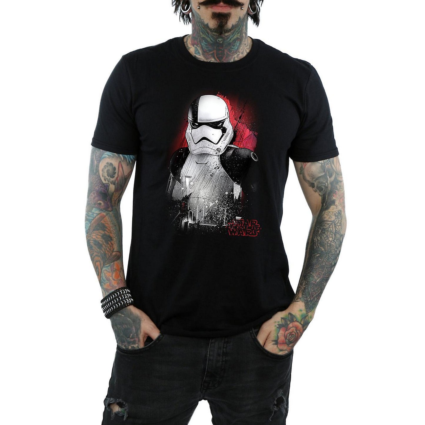 Black - Side - Star Wars: The Last Jedi Mens Stormtrooper Brushed Cotton T-Shirt