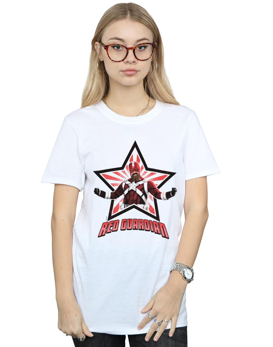 White - Back - Marvel Womens-Ladies Black Widow Movie Red Guardian Star Cotton Boyfriend T-Shirt