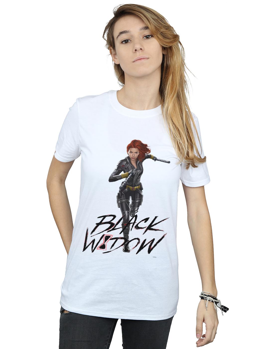 White - Back - Marvel Womens-Ladies Black Widow Movie Natasha Running Cotton Boyfriend T-Shirt