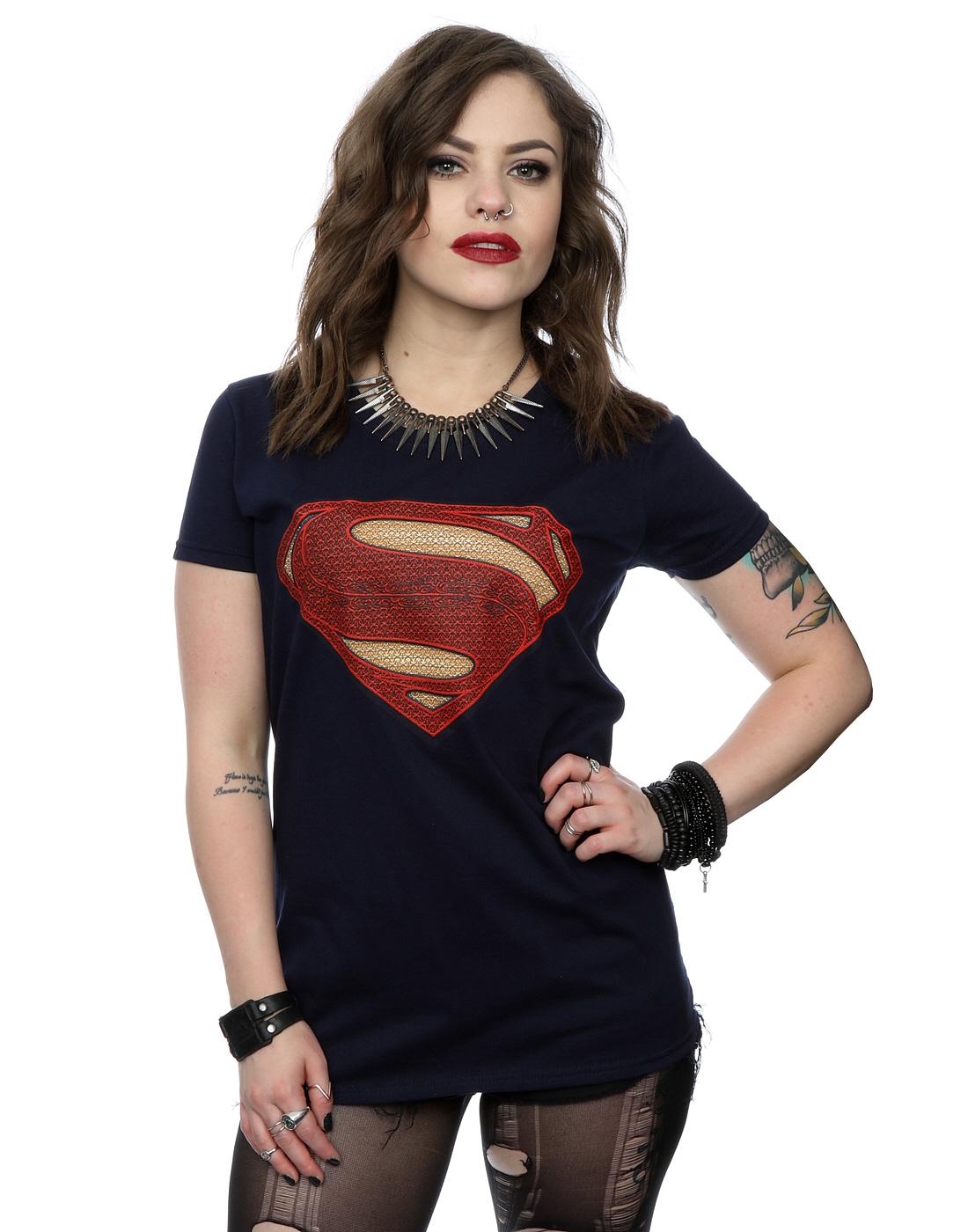 Deep Navy - Back - DC Comics Womens-Ladies Superman Man Of Steel Logo Cotton T-Shirt