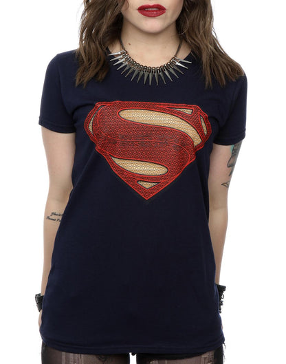 Deep Navy - Side - DC Comics Womens-Ladies Superman Man Of Steel Logo Cotton T-Shirt