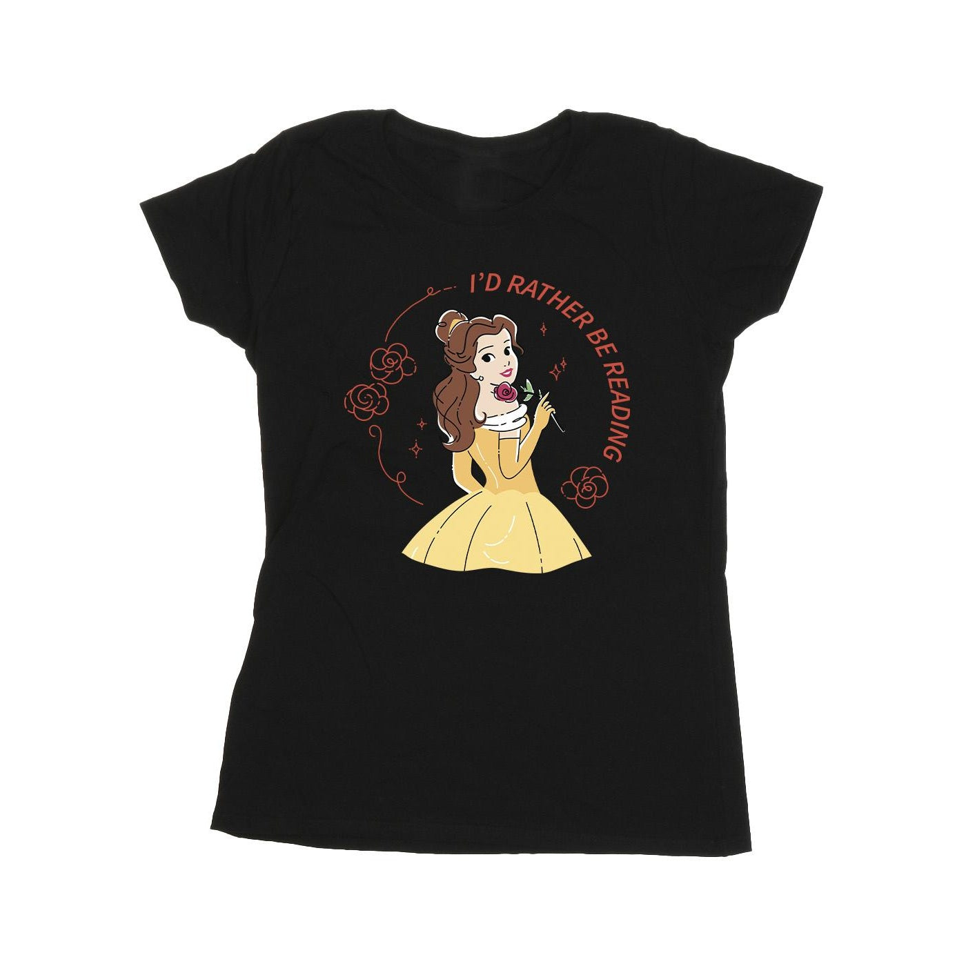 Black - Front - Disney Womens-Ladies Beauty And The Beast I´d Rather Be Reading Cotton T-Shirt