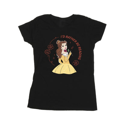 Black - Front - Disney Womens-Ladies Beauty And The Beast I´d Rather Be Reading Cotton T-Shirt