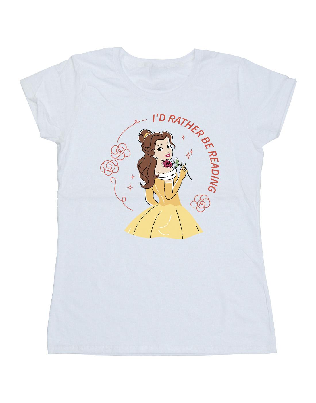 White - Front - Disney Womens-Ladies Beauty And The Beast I´d Rather Be Reading Cotton T-Shirt