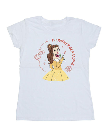White - Front - Disney Womens-Ladies Beauty And The Beast I´d Rather Be Reading Cotton T-Shirt